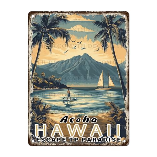 Vintage Tin Sign Aloha Hawaii Tin Sign for Cafes Bar Club Wall Decor 12 * 16inch - color: Beach8, size: 30X40cm(12*16in)