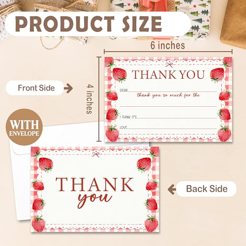 Kids Thank You Cards with Envelopes, Strawberry Theme Fill in the Blank Thank You Notes for Kids, Toddler Stationery Set, Ideal for Birthday Party, Graduation & School Gag Gifts - B08 - color: Strawberry Style