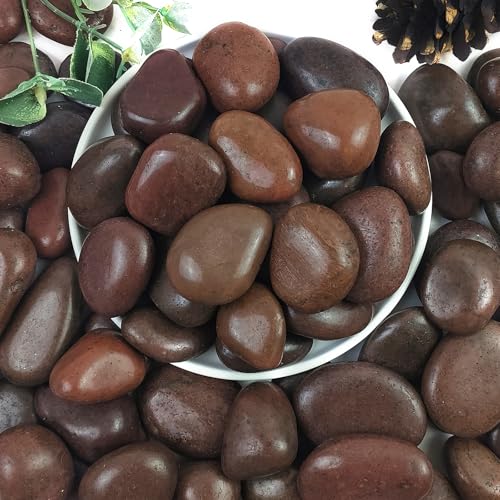 10lbs Red River Rocks, 1-2 Inch Natural Pebbles for Indoor Plants, High Polished Decorative Stones Vase Filler Fish Tank Aquariums Landscaping Garden - color: Red, size: 10 Pounds