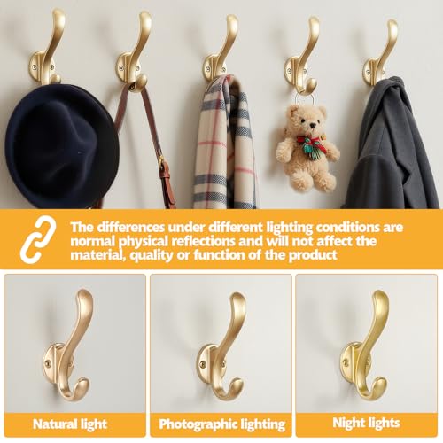 8 Pack Coat Hooks Wall Mount Heavy Duty Utility Retro Double Hooks for Hanging Coats,Hat, Towel, Key, Robe, Scarf, Bag, Cap (Gold) - color: 8 Pack-Gold