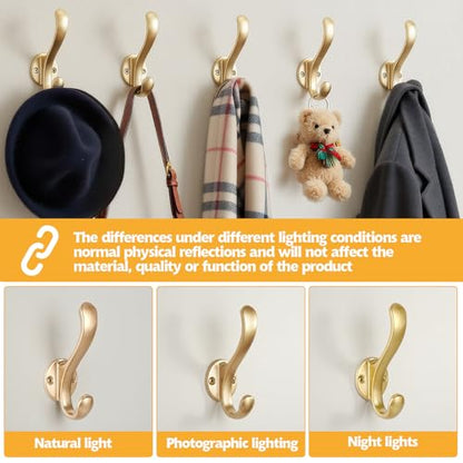 6 Pack Coat Hooks Wall Mount Heavy Duty Utility Retro Double Hooks for Hanging Coats,Hat, Towel, Key, Robe, Scarf, Bag, Cap (Gold) - color: 6 Pack-Gold