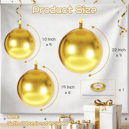 Togvu Gold Round Foil Balloons, 12PCS Different Sizes 4D Metallic Balloon - color: Gold