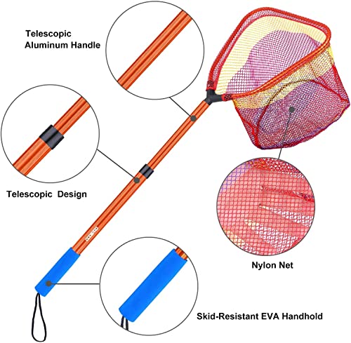 Kids Fishing Net - Telescoping Bait, Minnow, and Butterfly Net With 11.4" Depth, Handle Extends to 30" for Easy Catch and Release - color: Orange-2pack