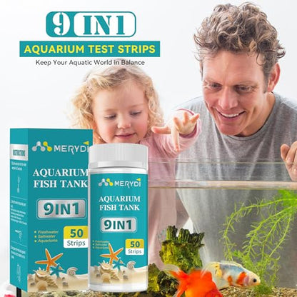 9-Way Aquarium Test Strips,50 Strips Aquarium Test Kit for Fish Tanks & Ponds, Quick & Accurate Water Testing Iron Copper Sodium Chlorine Nitrate Nitrite Total Alkalinity Hardness Free Chlorine pH - color: 9 way aquarium test strips