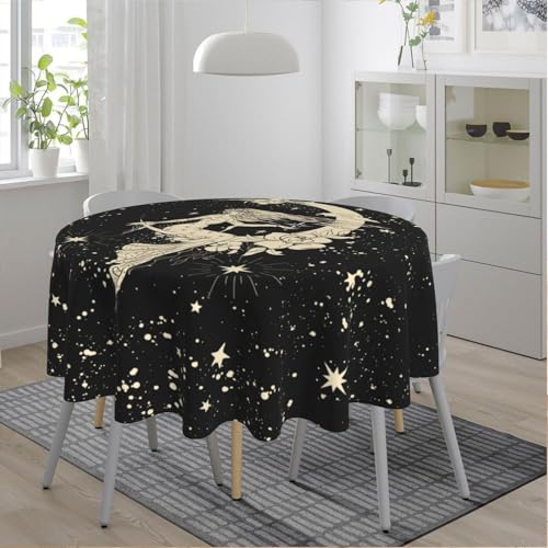 Tablecloth Sacral Night Witch Moon Round Tablecloth Waterproof Kitchen Dining Room Picnic Party Table Cloth - color: Sacral Night Witch Moon