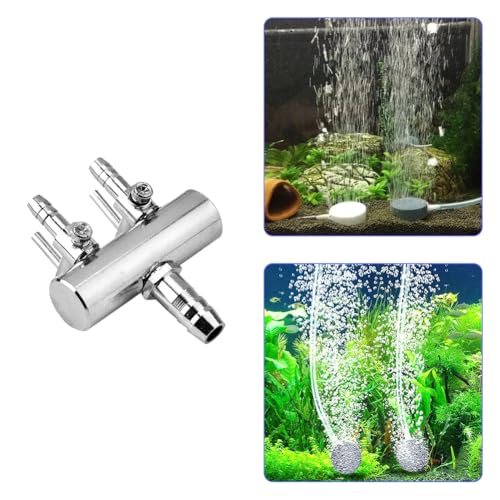 Joyzan Air Splitter Flow Control Valve,Aquarium Flow Lever Pump Distributor | 2 Way Stainless Steel Fish Tank Gang Manifolds Multi Port T Shaped Line Metal Regulator Connector Airline Tubing Hose