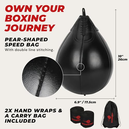 BOXERPOINT Speed Bag for Boxing - Durable PU Leather Punching Bag for Adults - Anti-Leak Boxing Bags Home Gym Training Equipment, Portable Heavy Bags - Large Reflex Ball, Indoor & Outdoor