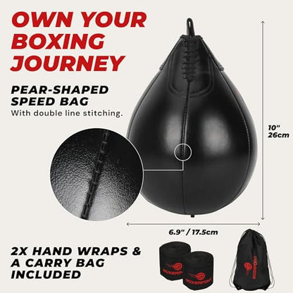 BOXERPOINT Speed Bag for Boxing - Durable PU Leather Punching Bag for Adults - Anti-Leak Boxing Bags Home Gym Training Equipment, Portable Heavy Bags - Large Reflex Ball, Indoor & Outdoor