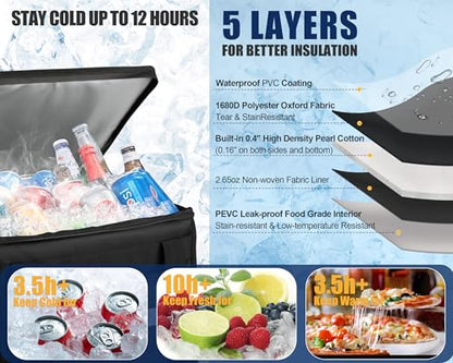 MyLifeUNIT Insulated Cooler Bag for Food & Pizza Delivery Bag Suitable for Car, Bike, Camping, Picnic, Beach, Large Size - size: 50 Cans