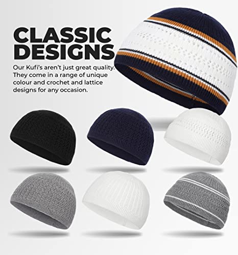 Tough Headwear Kufi Hat - Kufi Hats for Men Muslim, Turkish Kufi Cap - color: Navy Blue White