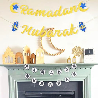 VILIFEVER Ramadan Mubarak Banner Ramadan Decorations for Mantel Fireplace, Muslim Ramadan Kareem Banner Ramadan Photo Backdrop for Home Eid Al Fitr Party Decor