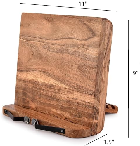 NIRMAN Acacia Wood Book Stand Adjustable Angle Reading Book Holder for Textbook, Receipe, Music Books, Tablet for Home Office Kitchen Lightweight Bookstand (11" x 9" x 1.5")