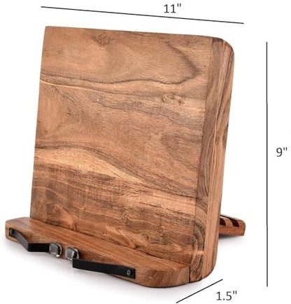 NIRMAN Acacia Wood Book Stand Adjustable Angle Reading Book Holder for Textbook, Receipe, Music Books, Tablet for Home Office Kitchen Lightweight Bookstand (11" x 9" x 1.5")