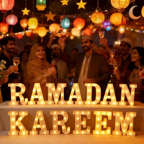 Aurelema Sukkot Large LED Letter Sign LED Lights, Ramadan Kareem, 8.27 Inches - color: Ramadan Kareem, size: 6.3 Inches