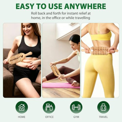 Liitrton 목재 테라피 마사지 도구, 이중 열 마사지 롤러 스틱, 림프 배수 마사지, 셀룰라이트 감소 및 근육 긴장을 위한 나무 롤러 (이중 9륜) | Smooth Body Roller, Wood Therapy Massage Tools for Trigger Points Relief, Sore Muscle Recovery - color: 더블 9륜