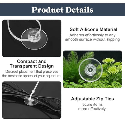 40 Pcs Aquarium Suction Cups with 40 White Cable Suction Cup Ties Fish Tank Accessories for Fish Tank Aeration Setup Binding Moss Holding Airline Tubing Shrimp Nests Reptile Hammocks Fairy Lights