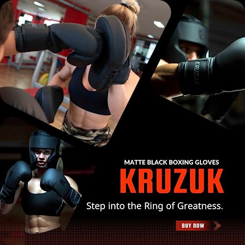 Kruzak Matte Black Boxing Gloves and Pads, Boxing Gloves Training Set for Kickboxing and Muay Thai MMA Training - Boxing Kit for Adults with Punching Pads for Martial Arts and Karate - size: 14 oz