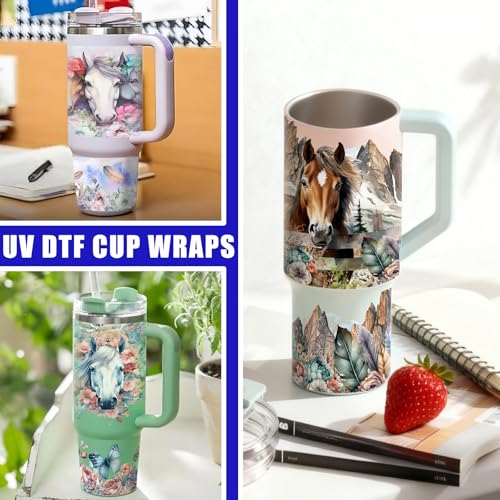 6 PCS Horse UV DTF Stickers, UV DTF Cup Wrap for 40oz | Vibrant washable UV DTF cup wrap transfers with strong adhesion for glass cups, mugs and smooth hard surfaces - style: Horse