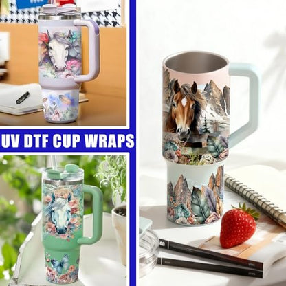 6 PCS Horse UV DTF Stickers, UV DTF Cup Wrap for 40oz | Vibrant washable UV DTF cup wrap transfers with strong adhesion for glass cups, mugs and smooth hard surfaces - style: Horse