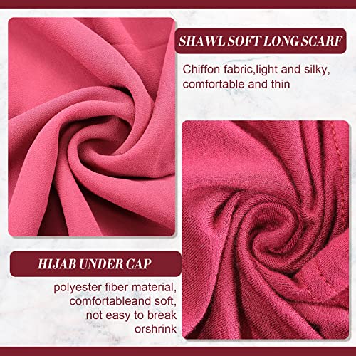 4 Pcs Women Chiffon Scarves 4 Pcs Hijab Caps Long Shawl Soft Wrap Scarves Islamic Muslim Underscarf Turban Caps Sleep Hats - color: Cool Colors