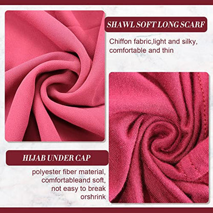 4 Pcs Women Chiffon Scarves 4 Pcs Hijab Caps Long Shawl Soft Wrap Scarves Islamic Muslim Underscarf Turban Caps Sleep Hats - color: Cool Colors