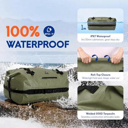 Haimont IPX7 Waterproof Roll-Top Dry Duffel Backpack | 60L/90L Sizes, 500D Tarpaulin, Welded Seams, Mesh Pockets, Boating & Kayaking - color: Army Green, size: 60L