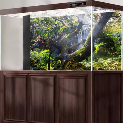 Tropical Jungle Aquarium Background Majestic Misty Rainforest Scenery Fish Tank Background Scenic Mountain Cascading Waterfall Terrarium Backgrounds Tranquil Stream Reptile Tank Backgrounds 24x12in - color: Warm Green, size: 24(W)x12(H)in