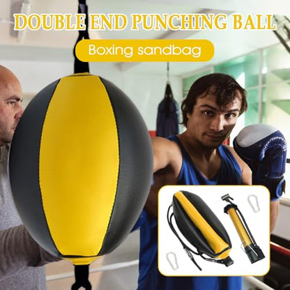 Reflex Boxing Ball, Punching Bag Set, Double End Feature Training Equipment, Pu Leather Ball with Carabiners and Headband, Speed and Reaction Hand Eye Exercise, Home Gym Use for Boxing 12x12 Inches - color: Yellow