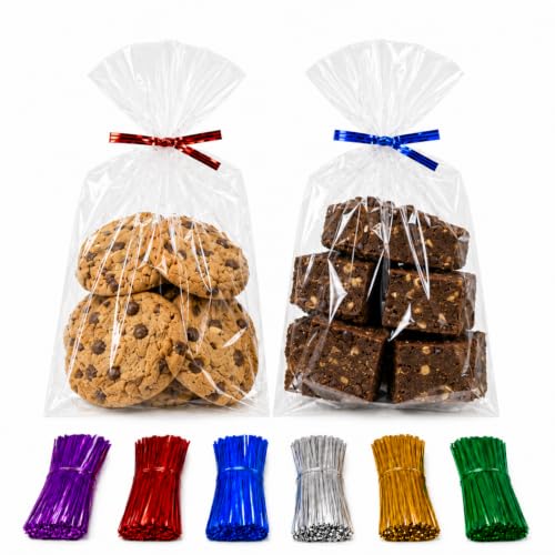 5x7 Treat Bags with Ties 200 Clear Cellophane Cookie Snack Bags - size: 5'' x 7''