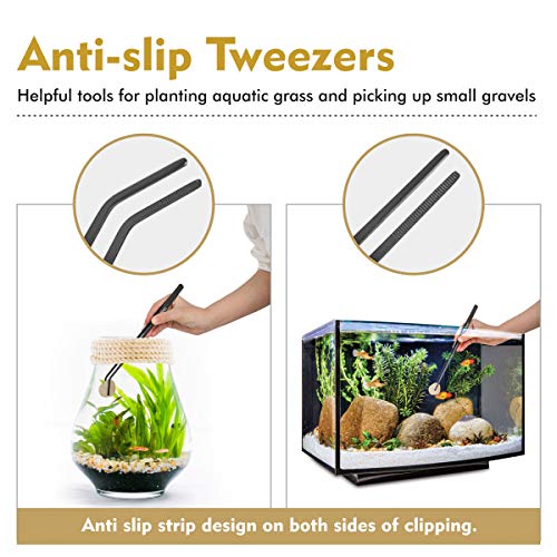 hygger Long Stainless Steel Premium Aquarium Tools, 4 PCS Aquatic Plant Tweezers Scissors Spatula Kits Comes with 1 Cleaning Cloth, for Fish Tank Starters - color: Black