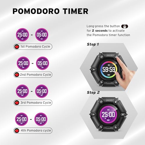 Jack Pomodoro Timer - Productivity Cube, Visual Focus Timer, Mute & Vibration & Adjustable Sound Alert, for Office, ADHD, Study, Work, 3/5/10/25/30/60min & Custom Countdown - Black - color: Real Black