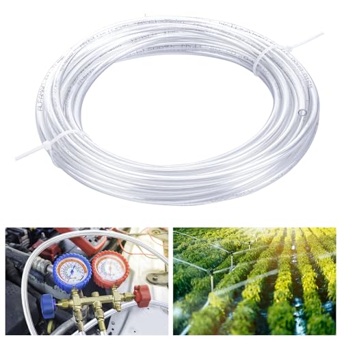 Pushglossy 1/4 Inch OD 0.16 Inch ID 50 ft Aquarium Tubing Air Line PU Air Compressor Clear Tube Hose Line Hose for Brake Water Fluid Transfer Suspension