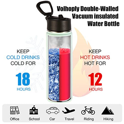 Volhoply Insulated Water Bottles with Straw Bulk 4 Pack, 22 oz Stainless Steel Sports Bottle with Handle Lid,Metal Double Wall Travel Water Cups with Wide Mouth,Reusable Cold Water Flask(Fog,4 Set) - color: Fog
