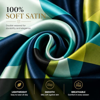 LONDON Women’s Satin Silky Scarf Gift Box Large Lightweight Silky Smooth Shawl Wrap for Hair, Head, Neck or Hijab - color: Green - Box