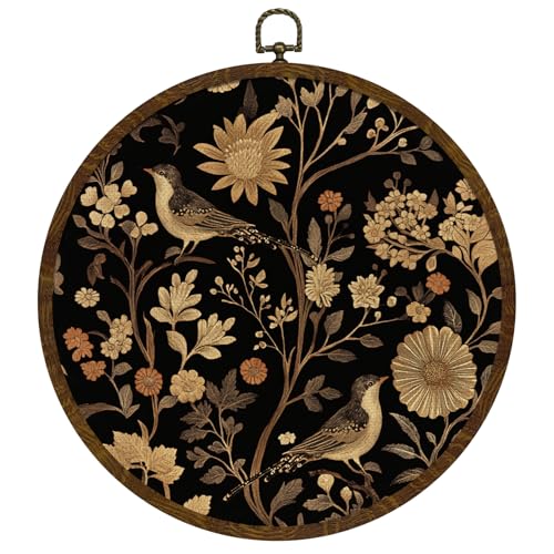 KLYTINK William Morris Inspired Flowers and Birds Wall Art,Retro Insect Wildflower Canvas with Frame Wall Hanging Decor, Medieval Style Round Art Decorations for Home Bedroom,or Gift 10x10In(BY0607) - color: BY0607