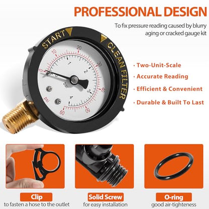 98209800 High Flow Manual Relief Valve/Air Relief Manual Valve Assembly with Pressure Gauge, Replacement for Pool and Spa Filter (2 PACK-98209800) - style: 2 PACK-98209800