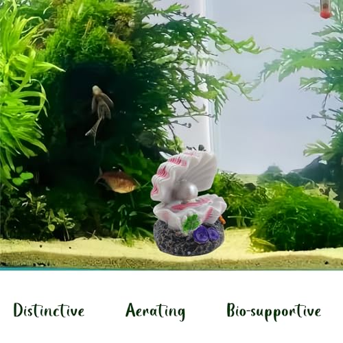 Aquarium Shell Decor Air Bubble Stone with Air Stone Bubbler Volcano Ornament Mini Cute Undersea Clam Pearl Ornaments for Fish Shrimp Crab Betta Tank