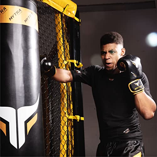 Mytra Fusion Boxing Gloves – Kickboxing Gloves for Men & Women Boxing Training Gloves MMA Muay Thai Gloves Punching Gloves - color: Black/Gold, size: 18-oz