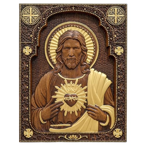 Handmade Wooden Sacred Heart of Jesus Wall Decor-20 Inch - color: Sacred Heart of Jesus, size: 20 Inch