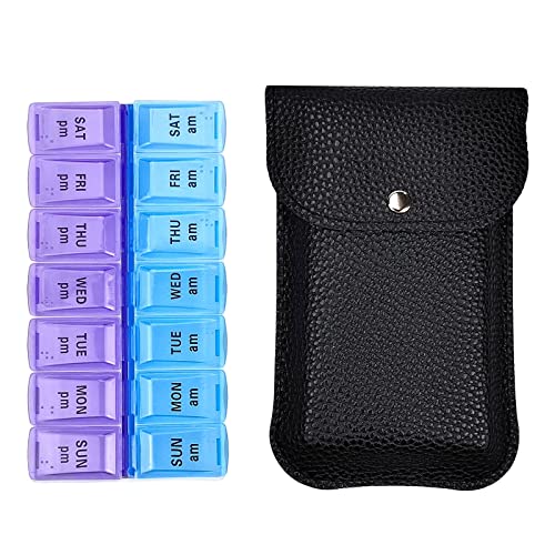 VOFOON Travel Pill Organizer 2 Times a Day, Large AM PM Pill Organizer 7 Day, PU Leather Daily Pill Box Case, Weekly Pill Medicine Organizer for Vitamins Medicine Fish Oils Supplements (L Size) - size: Large 7 Days x 2 Compartments