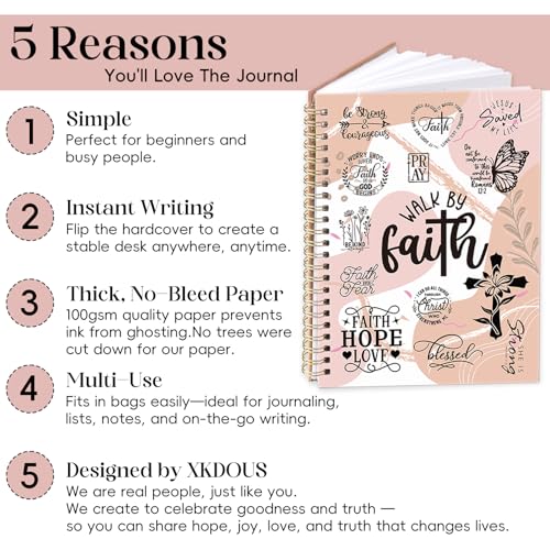 XKDOUS Hardcover Spiral Notebook with Tabs and Bible Tracker, College Ruled Notebook Journal, Church Notes Journal for Women, Bible Journal, Blank Notebooks for Work School Note taking, Pink - color: Pink