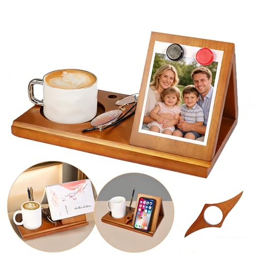 Wood Desktop Book Stand for Reading Rest Birthday and Mothers Day Gifts, Book Page Holder Thumb Bookmark,Magnet Couple Photo or Note, Book Accessories, Triangle Book Nook with Cup for Book Lovers - style: Magnetic attraction