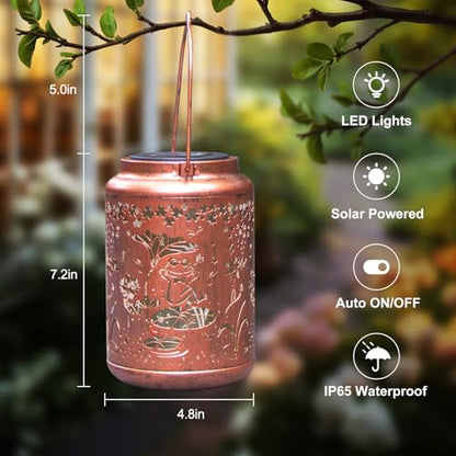 YISITEONE Frog Outdoor Solar Lanterns, Garden Waterproof Metal Hanging Decor Lights for Patio Yard Pathway Lawn Front Porch, Birthday Gardening Gifts for Women Mom Grandma - style: Frog