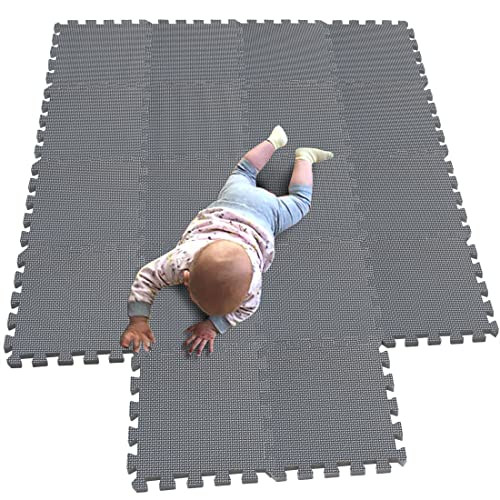 MQIAOHAM® 18 Pieces Puzzle Play Mats, Soft Baby Play Mat, Kids Interlocking Foam Floor Tiles, Toddlers Carpet Playmats G301018-112 - color: Grey