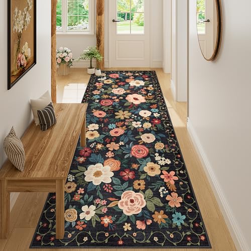 DUKINO 3x8 Kitchen Runner Rug, Washable Rug for Hallway Non Slip, Black - color: Black, size: 3' x 8' (Rectangular)