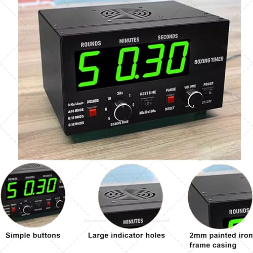 Boxing Interval Timer, Professional Gym Interval Timer with LED Display, Portable Boxing Timer with Adjustable Sound & Stopwatch, Selectable Training Time & Cycle Repetitions Green - color: Green