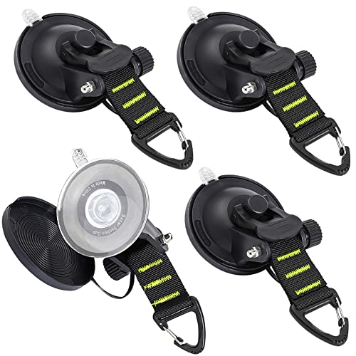CONBOLA Suction Cups Hooks Heavy Duty Outdoor Car Camping Essentials 4 Pieces Upgraded Tie Down Suction Cup,Camper Accessories Strong Power for RV Boat Window Glass Camping Trap.(4 pcs,Green) - color: Fluorescent Green Line, size: Black-4 Pieces