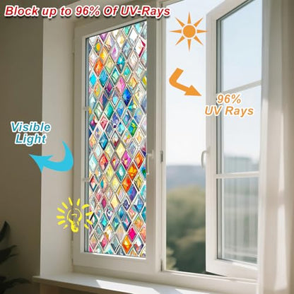 Window Privacy Film Vibrant Diamond Stained Glass Window Film Decorative - color: Mini Diamond Mosaic