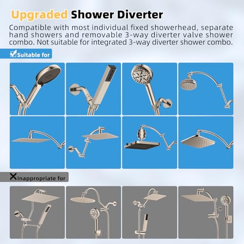 Hibbent All Metal 4 Way Shower Diverter, Showerhead Holder, Brushed Nickel | Easy Reach Diverter Valve with Pause Mode, 13.5" Stainless Steel Slide Bar, 4-Setting Replacement for Handheld & Fixed Shower - color: Brushed Nickel