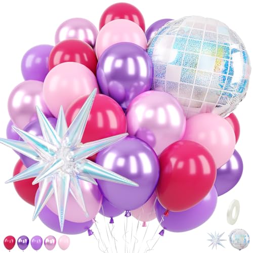 K-Pop Music Balloons, Pink Purple Balloon Iridescent Disco Foil Balloons - color: Purple and Pink, size: 30PC